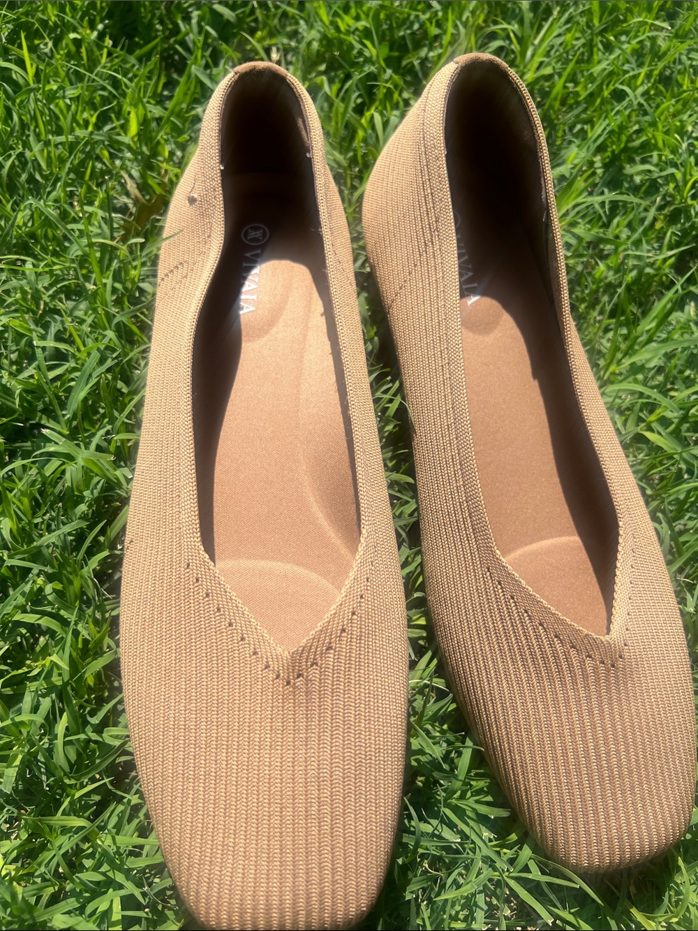 Ladies Tan Knit Slip-On Ballet Flats by VIVIANNA